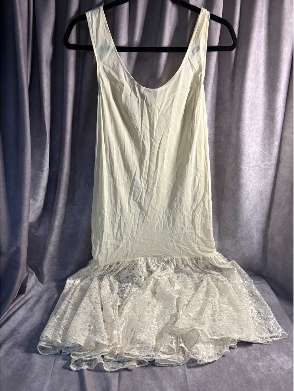 Vintage Ivory Lace Hem Full Slip Dress Petticoat Bridal Lingerie Maxi M